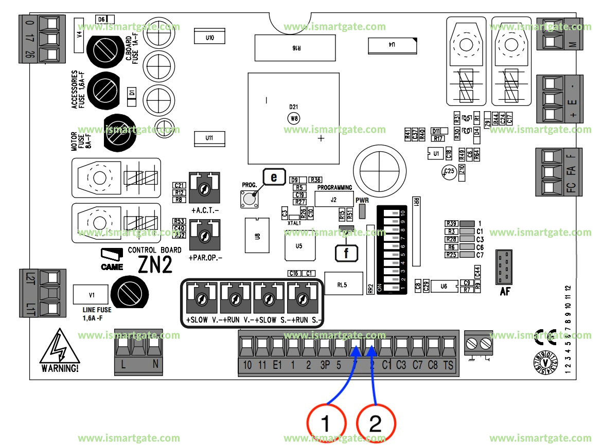 Wiring diagram for CAME ZN2 (Control Board)